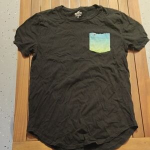 Black Hollister T-Shirt with Blue-Green Pocket